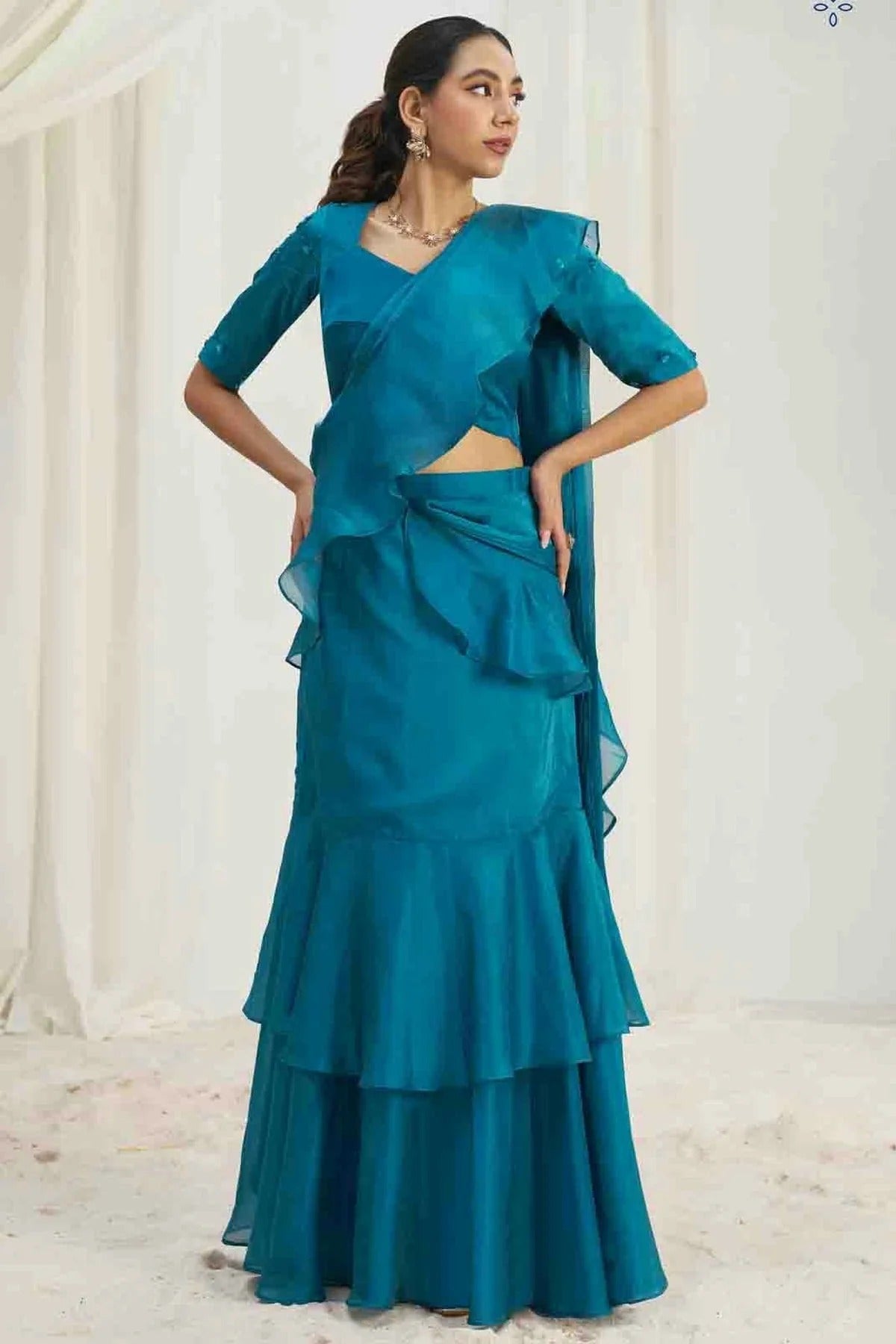 Light Blue Organza Hand Work Ready To Wear Saree SD1080977 A
