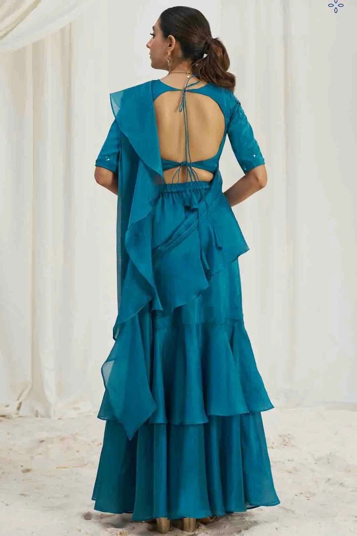 Light Blue Organza Hand Work Ready To Wear Saree SD1080977 B
