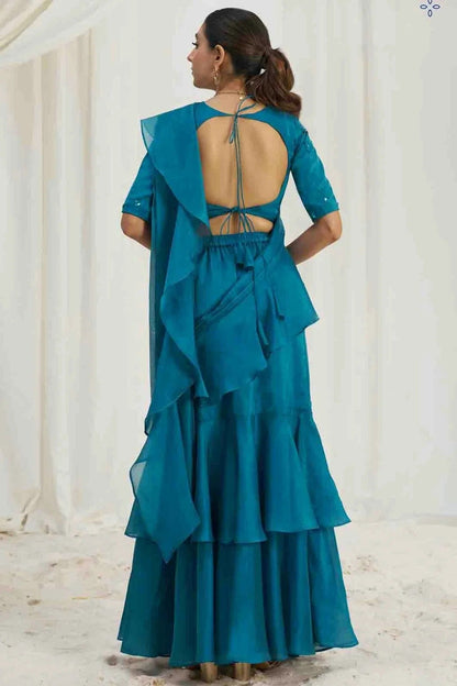 Light Blue Organza Hand Work Ready To Wear Saree SD1080977 B