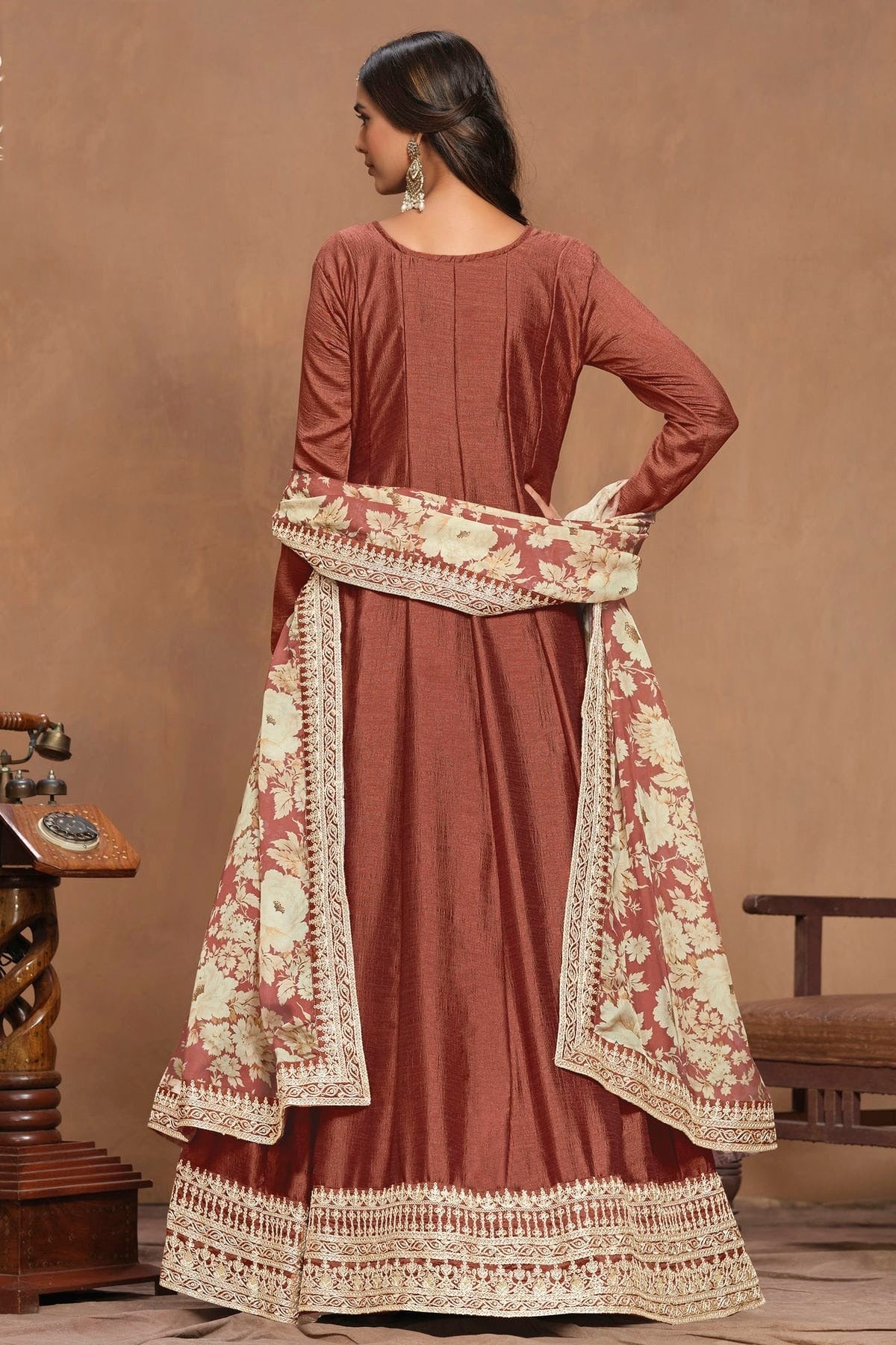 Light Brown Colour Art Silk Anarkali Suit SM1050571 A