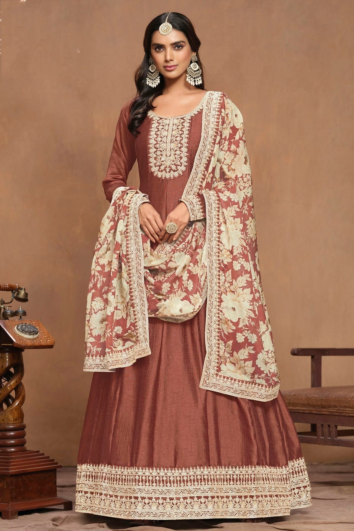 Light Brown Colour Art Silk Anarkali Suit SM1050571