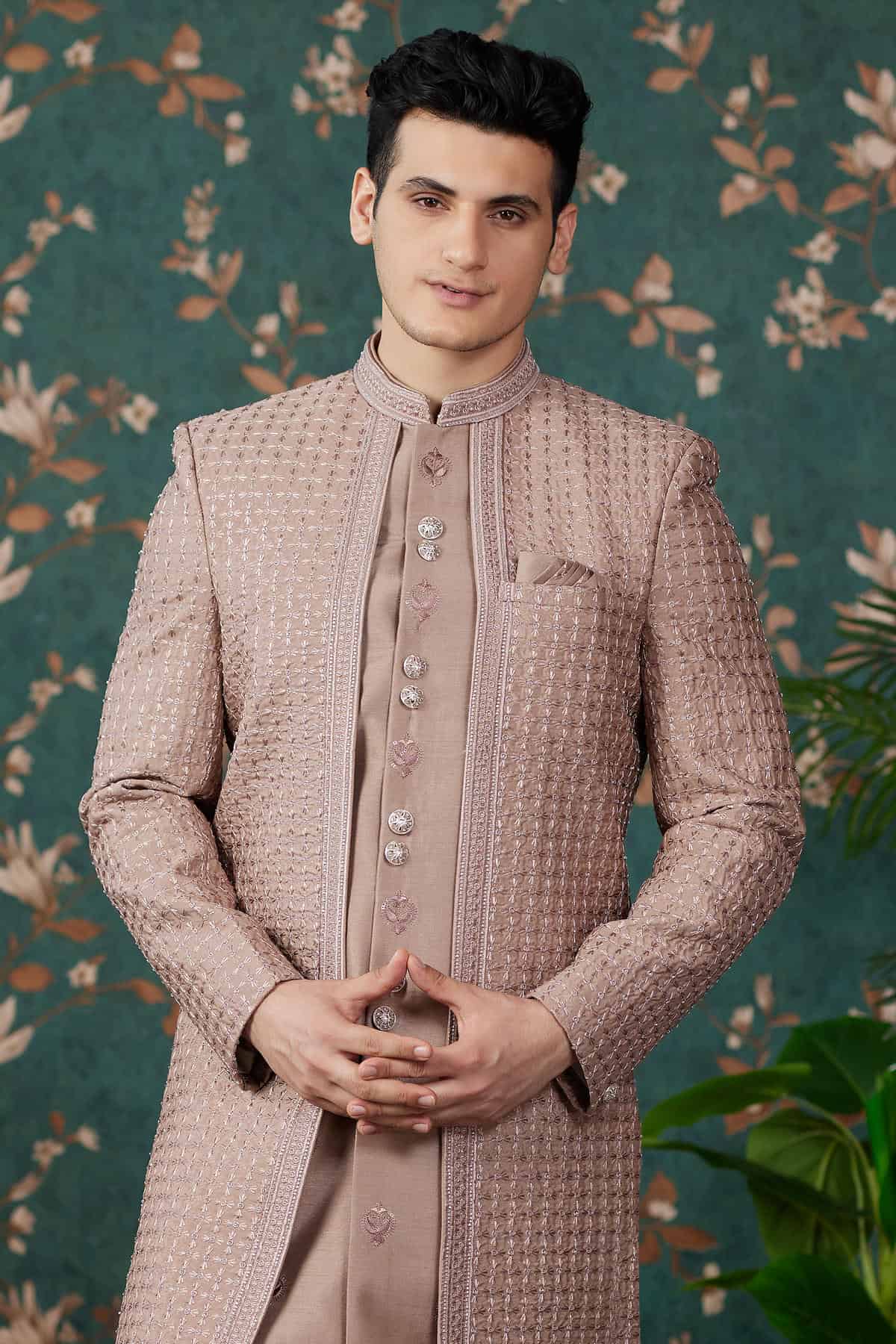 Light Brown Colour Art Silk Thread Work 3 Pcs Attach Indo Western