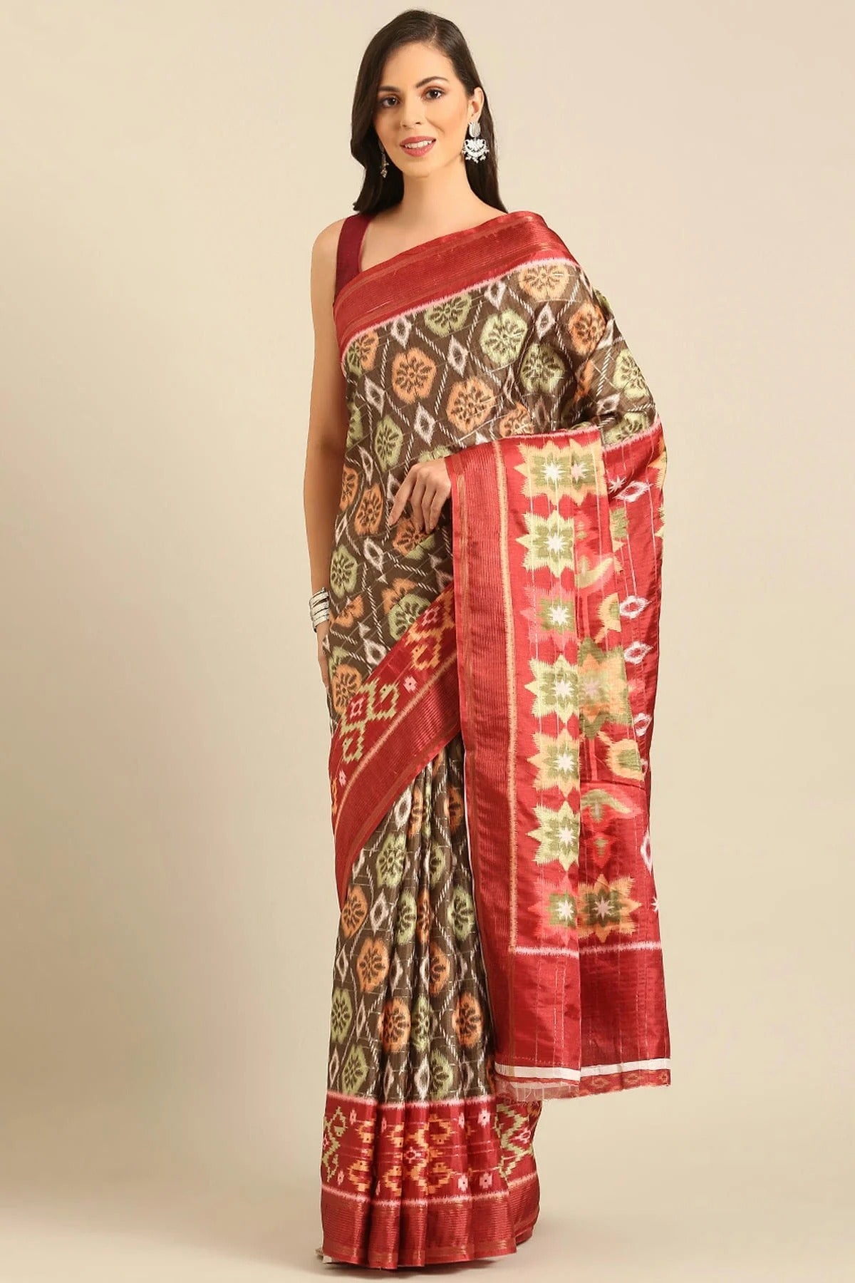Light Brown Colour Cotton Manipuri Patola Handloom Saree SD1102464