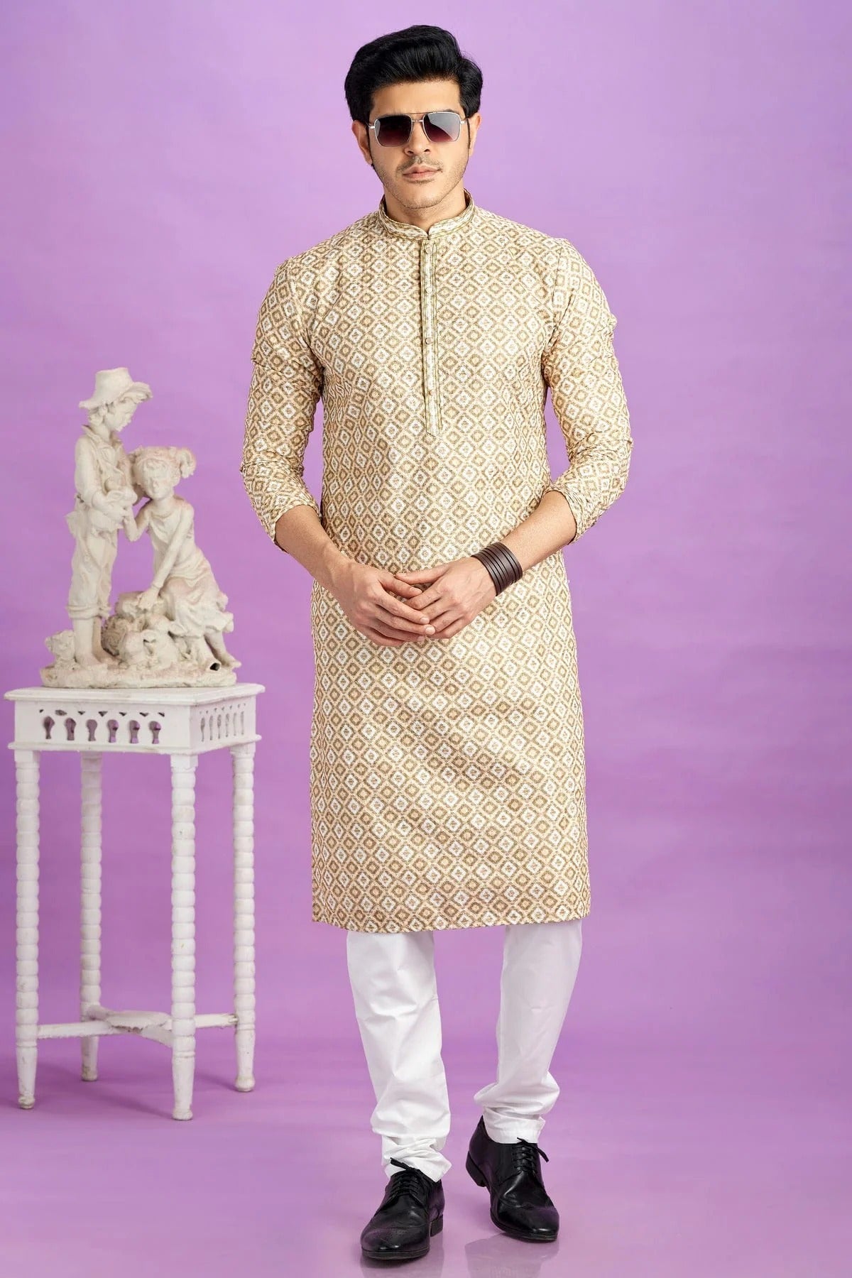 Light Brown Colour Cotton Pintex Work Kurta Pajama KP1230189 A