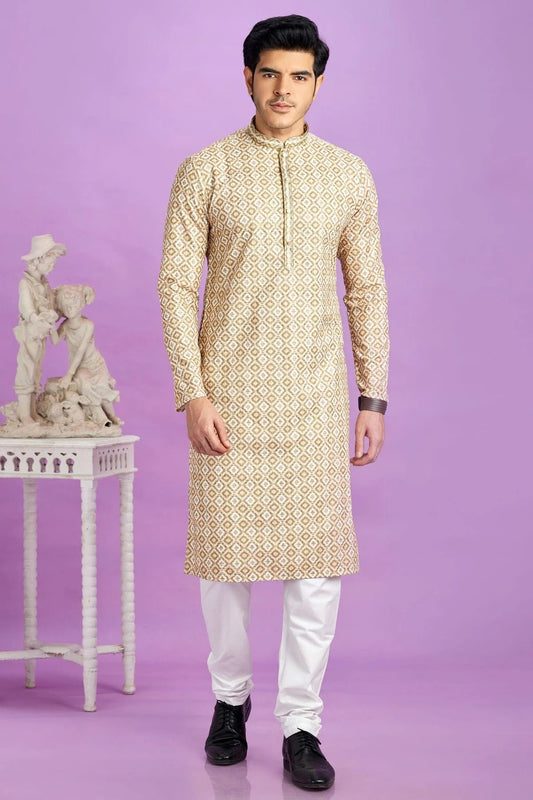 Light Brown Colour Cotton Pintex Work Kurta Pajama KP1230189