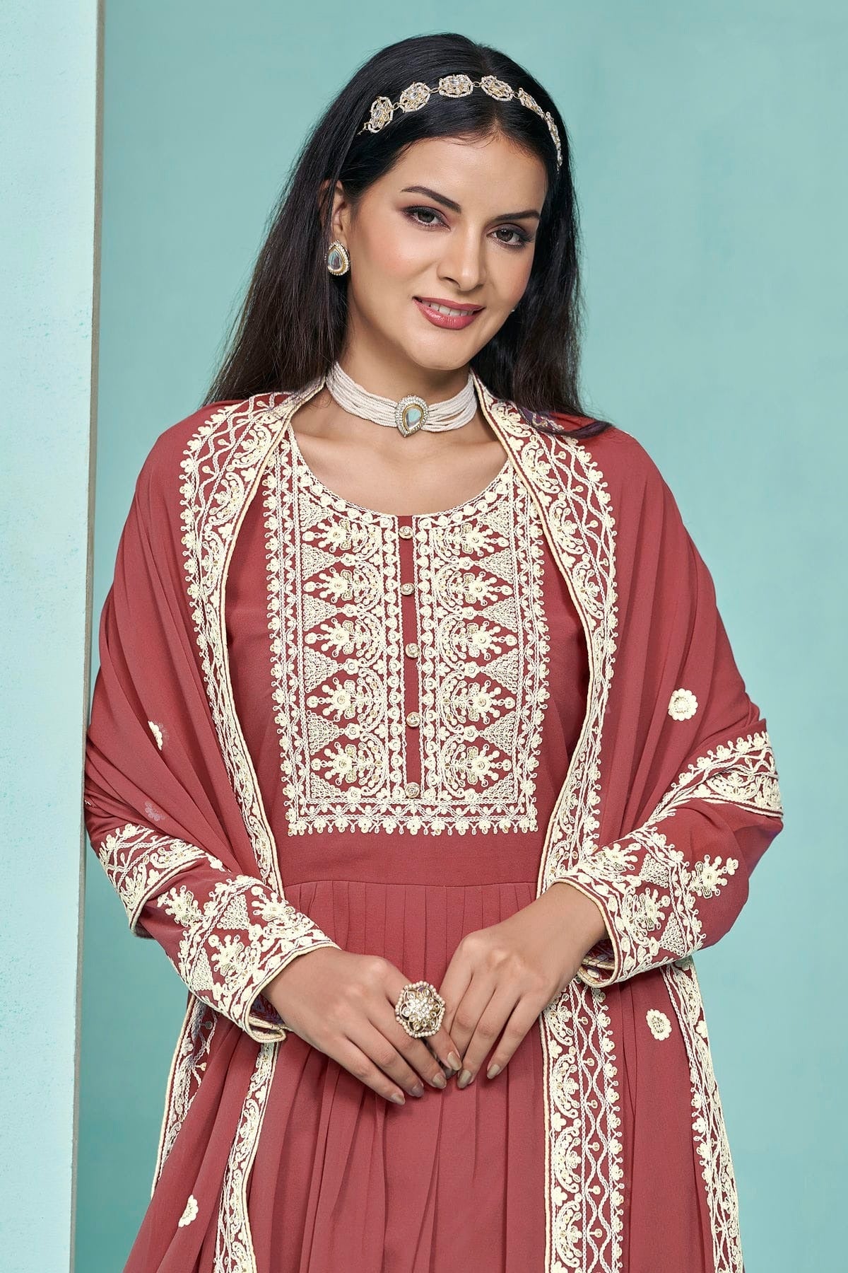 Light Brown Colour Faux Georgette Palazzo Pant Suit SM1050563 A