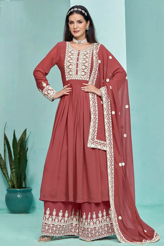 Light Brown Colour Faux Georgette Palazzo Pant Suit SM1050563