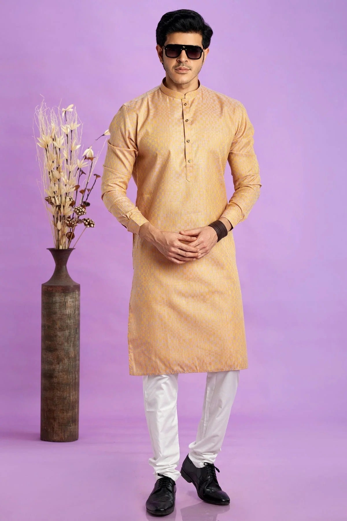 Light Brown Colour Jacquard Art Silk Plain Kurta Pajama KP1230209 A