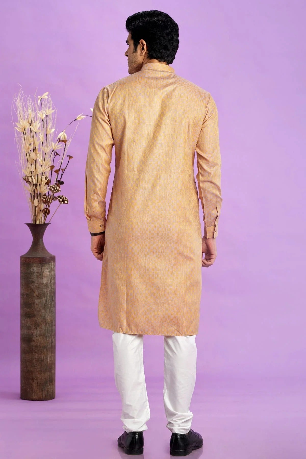 Light Brown Colour Jacquard Art Silk Plain Kurta Pajama KP1230209 B