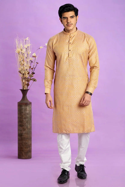 Light Brown Colour Jacquard Art Silk Plain Kurta Pajama KP1230209