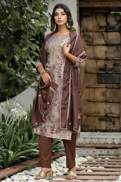 Light Brown Colour Jam Cotton Stitched Pant Style Suit SS1140732