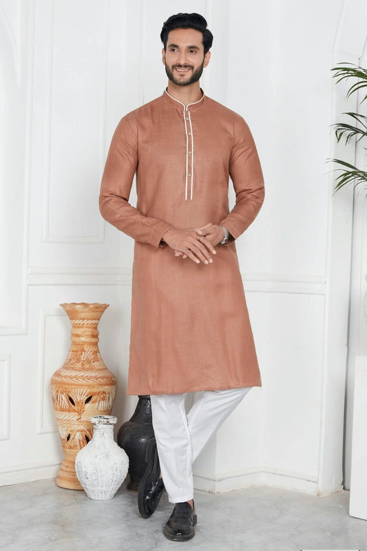 Light Brown Colour Linen Cotton Pintex Work Kurta Pajama KP1230132