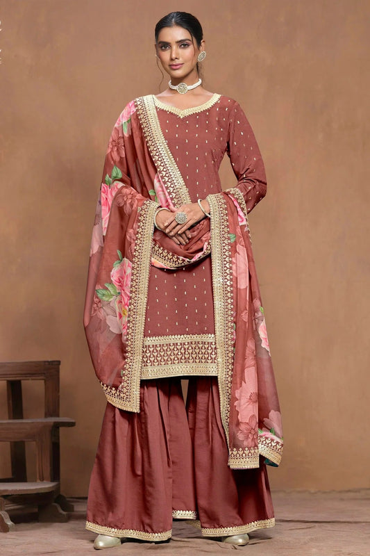 Light Brown Colour Roman Silk Sharara Suit SM1050567