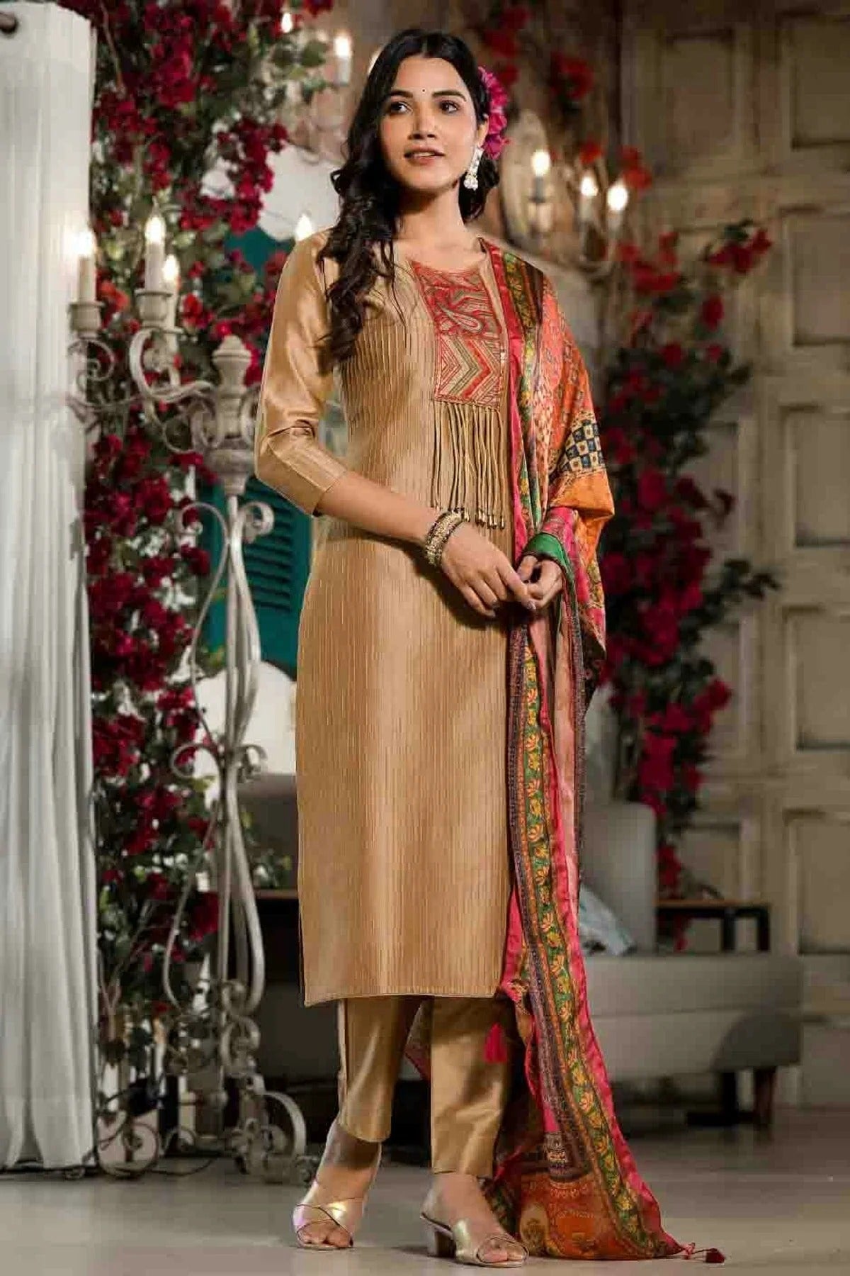 Light Brown Colour Silk Stitched Pant Style Suit SS1140738