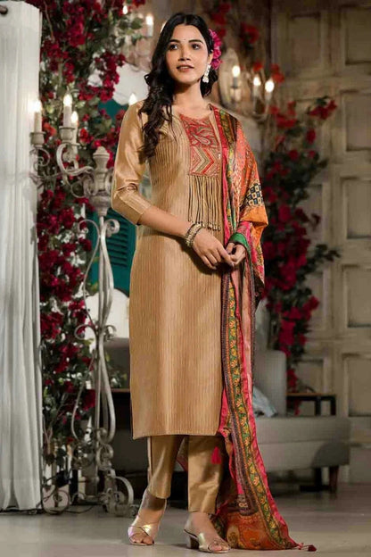 Light Brown Colour Silk Stitched Pant Style Suit SS1140738