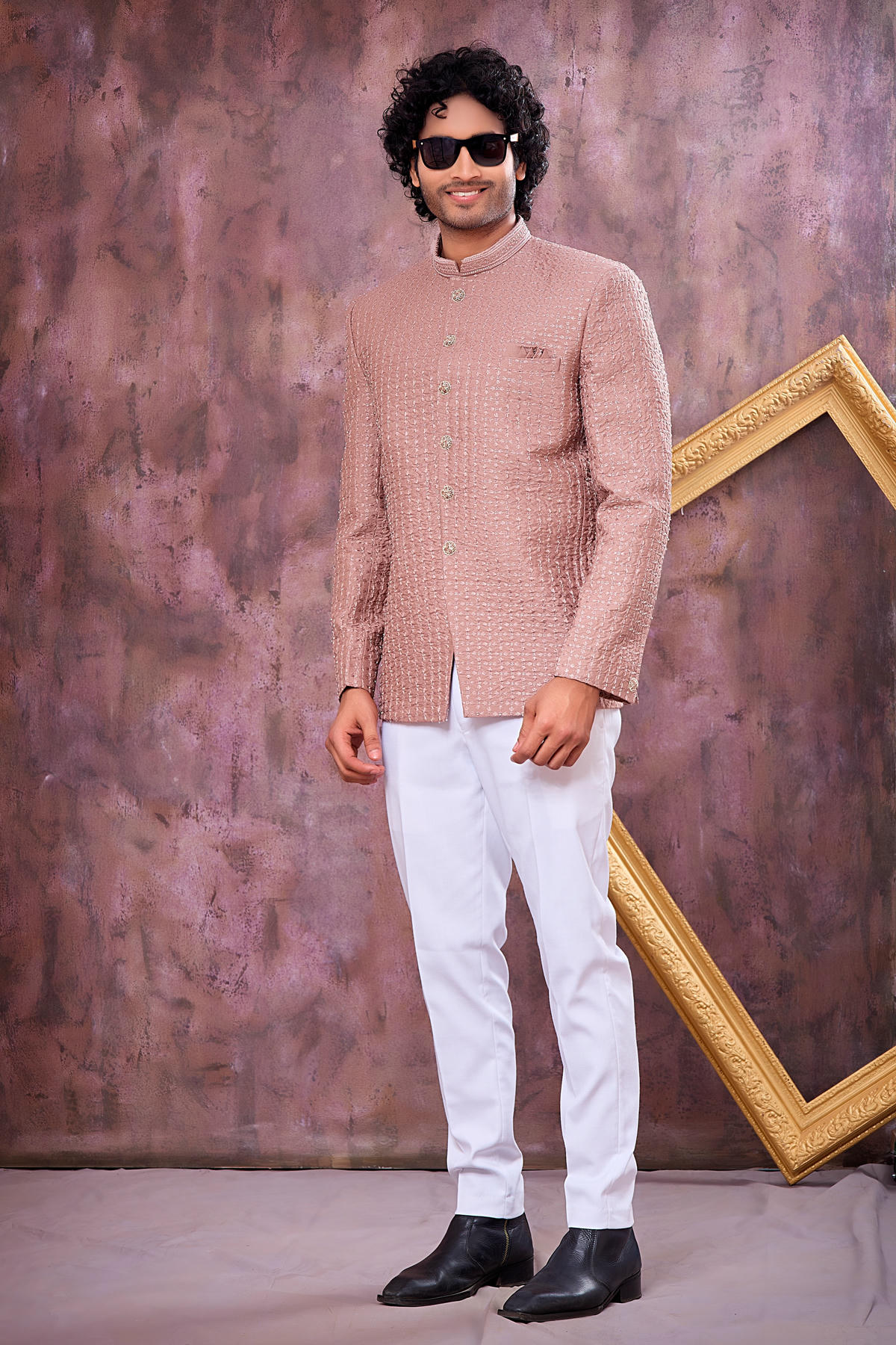 Light Brown Colour Thread Work Embroidery Art Silk Jodhpuri