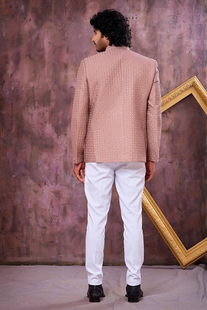 Light Brown Colour Thread Work Embroidery Art Silk Jodhpuri