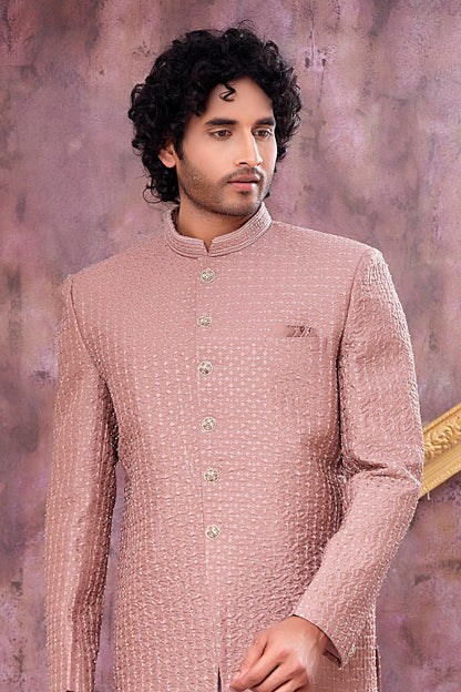 Light Brown Colour Thread Work Embroidery Art Silk Jodhpuri