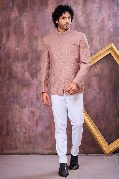 Light Brown Colour Thread Work Embroidery Art Silk Jodhpuri