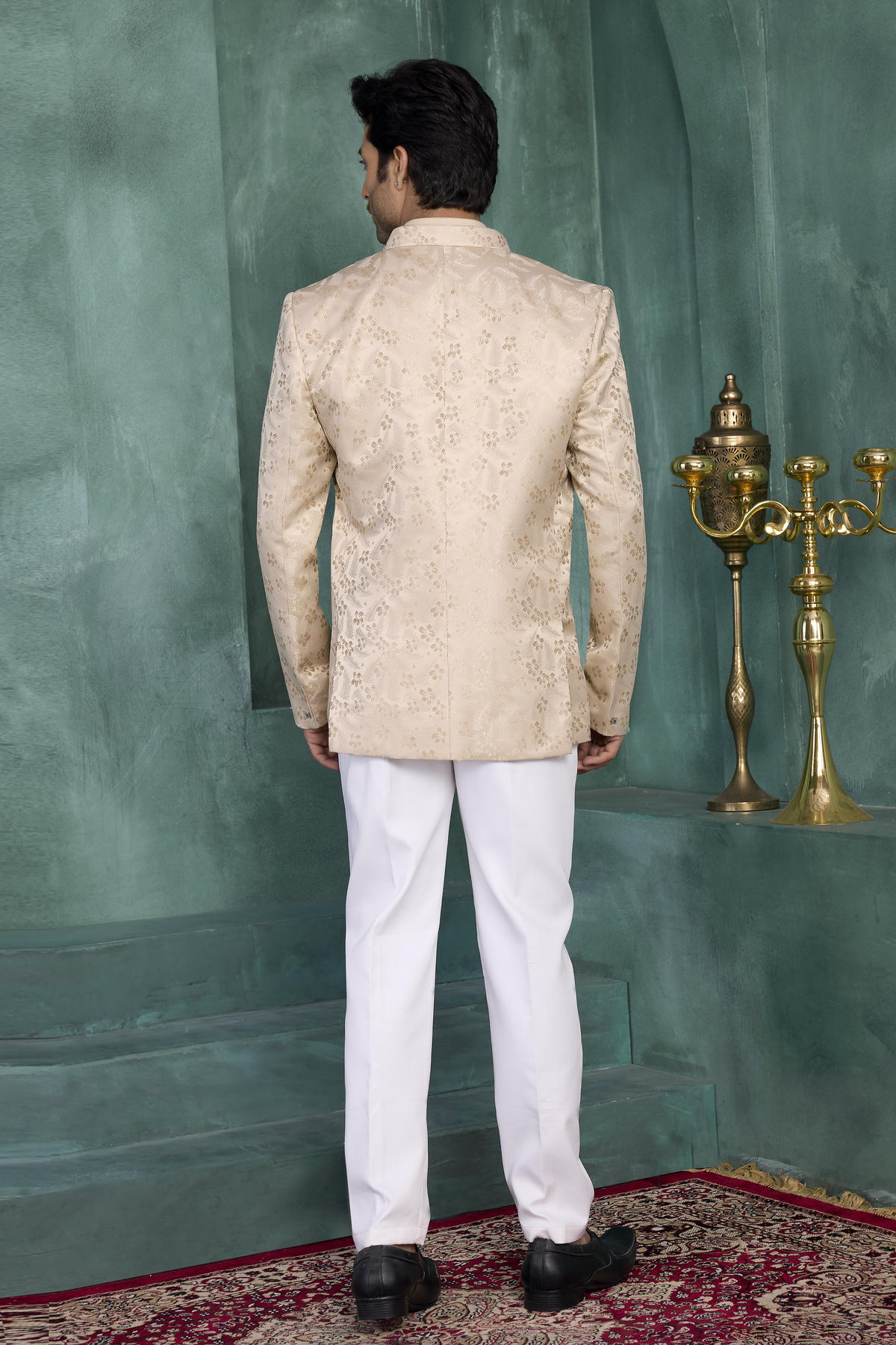 Light Brown Colour Thread Work Embroidery Jacquard Silk Jodhpuri