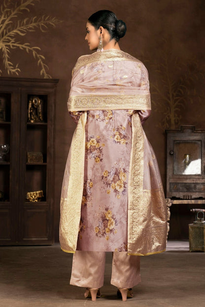 Light Brown Colour Unstitched Organza Pant Style Suit US1161254 A