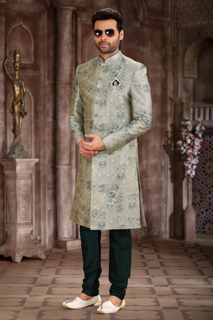 Light Green Colour Art Silk Digital Printed Work indo western Sherwani