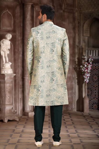 Light Green Colour Art Silk Digital Printed Work indo western Sherwani