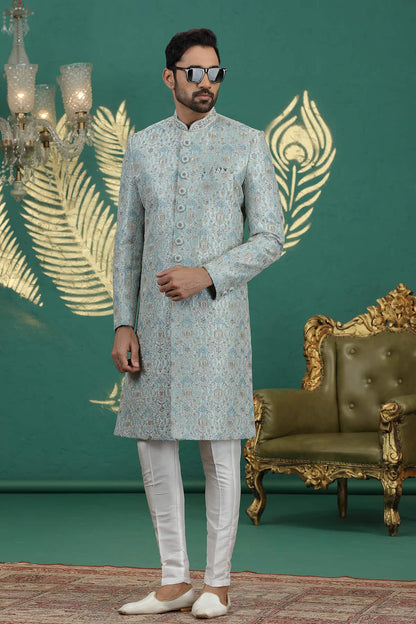 Light Green Colour Art Silk Embroidery Sherwani