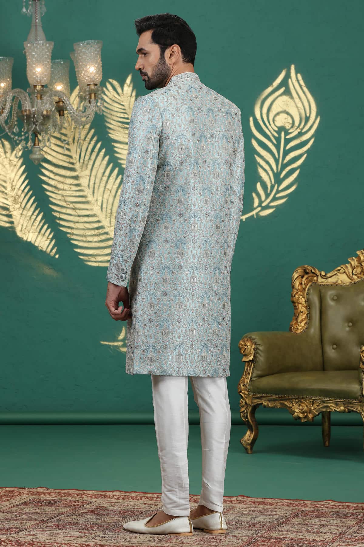 Light Green Colour Art Silk Embroidery Sherwani
