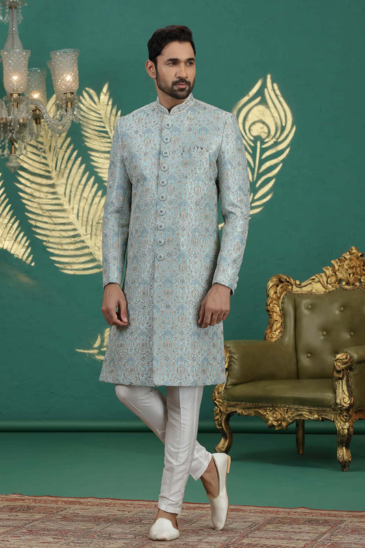 Light Green Colour Art Silk Embroidery Sherwani