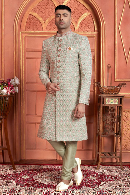 Light Green Colour Art Silk Sherwani With Churidar Pant SH1230047 A