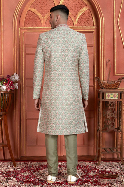 Light Green Colour Art Silk Sherwani With Churidar Pant SH1230047 B