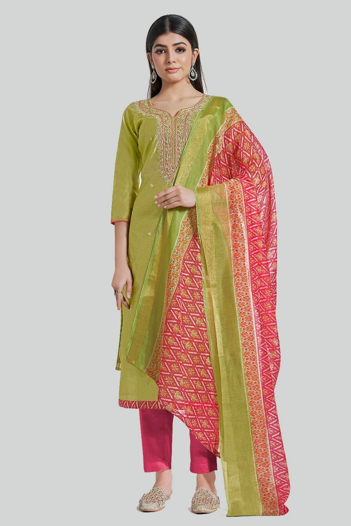 Light Green Colour Chanderi Silk Pant Style Suit SM1110607