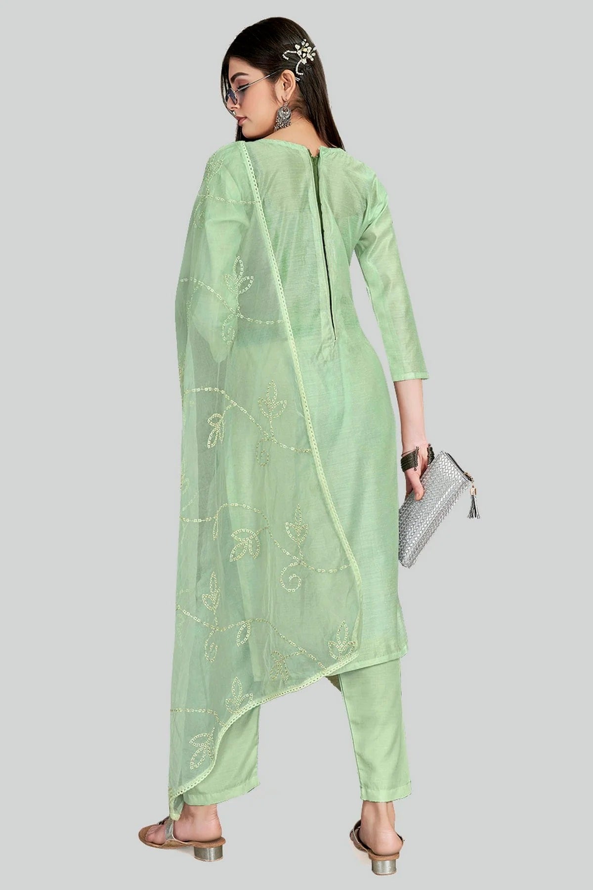 Light Green Colour Chanderi Silk Pant Style Suit SM1110636 A