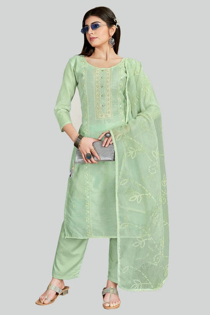 Light Green Colour Chanderi Silk Pant Style Suit SM1110636