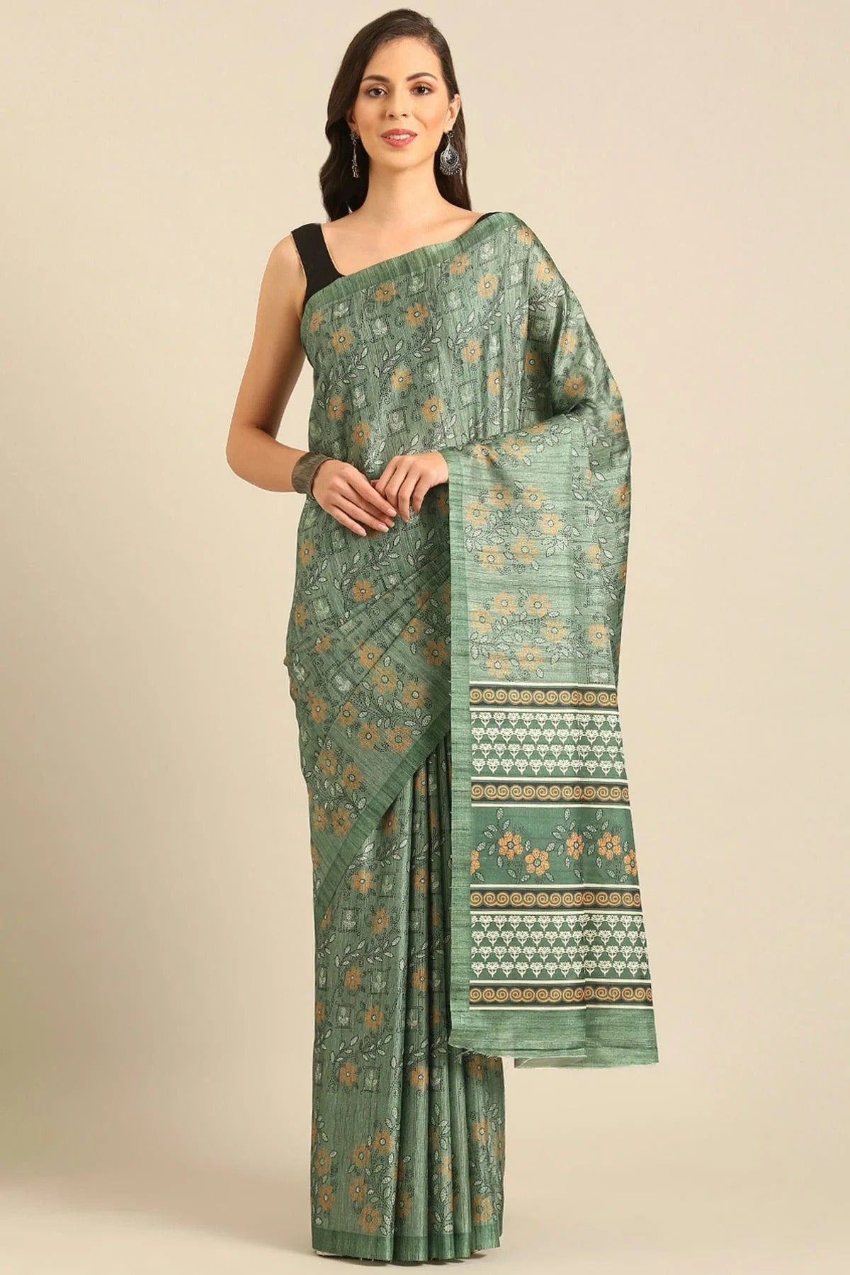 Light Green Colour Cotton Katha Handloom Silk Saree SD1102470