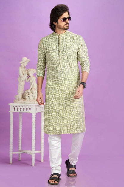 Light Green Colour Cotton Pintex Work Kurta Pajama KP1230188 A