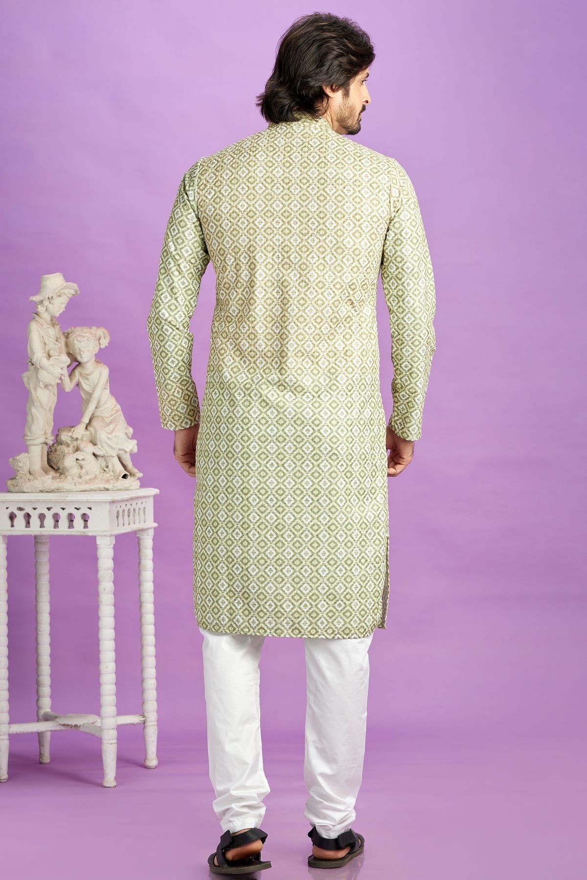 Light Green Colour Cotton Pintex Work Kurta Pajama KP1230188 B