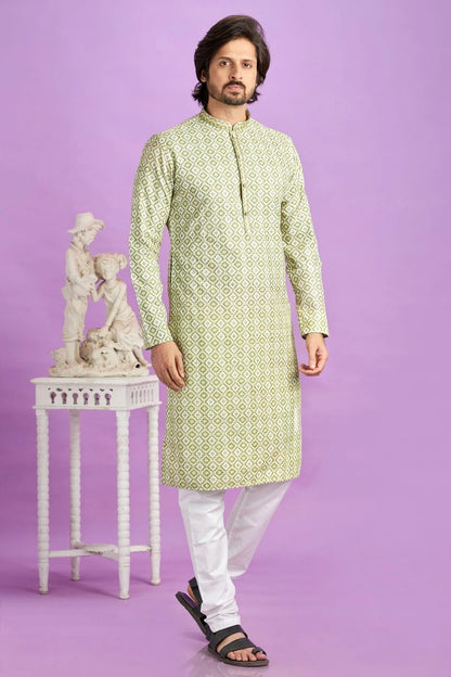 Light Green Colour Cotton Pintex Work Kurta Pajama KP1230188