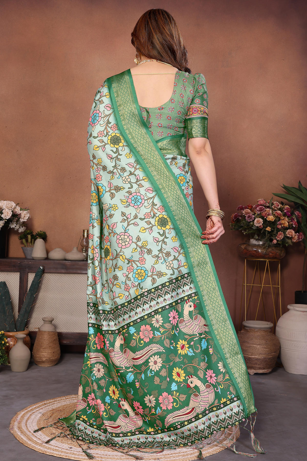 Light Green Colour Cotton Silk Printed Saree
