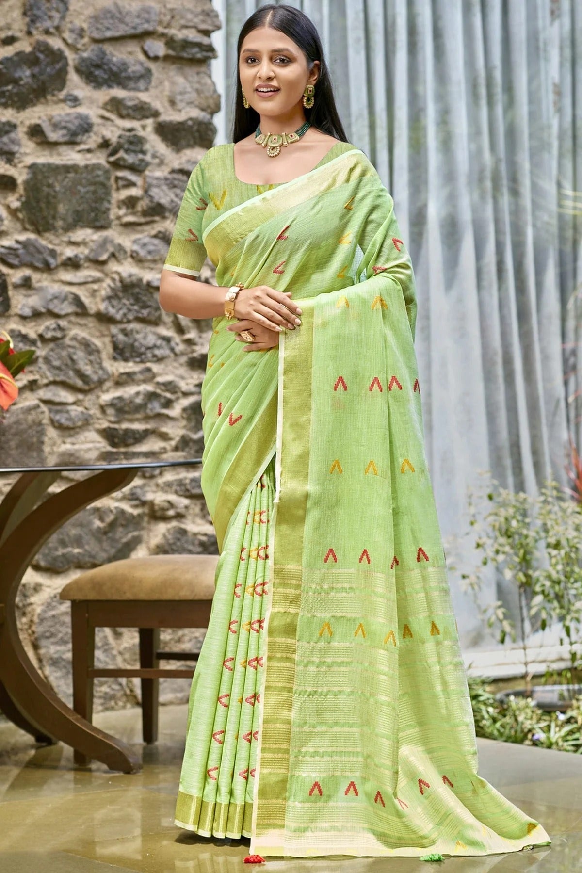 Light Green Colour Cotton Woven Work Traditional Saree SD1103108