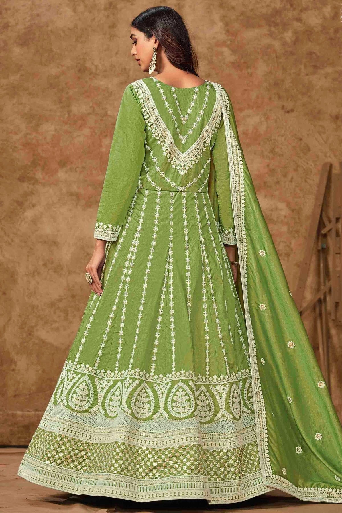 Light Green Colour Dola Silk Semi Stitched Anarkali Suit SM1050702 A