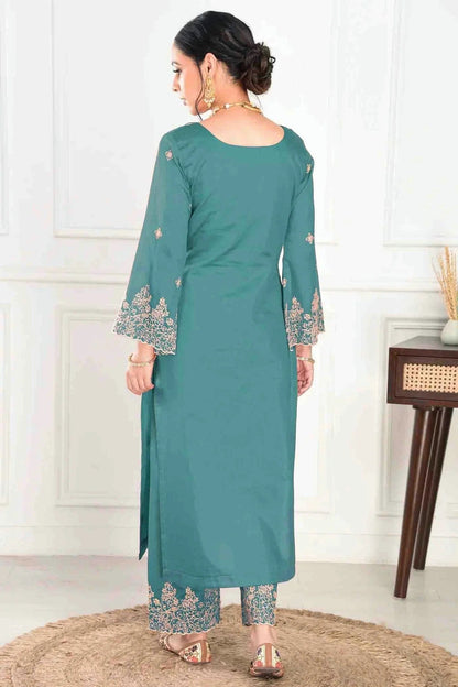 Light Green Colour Embroidery Viscose Chanderi Pant Style Suit SS1113488 A