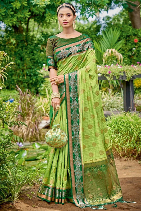 Light Green Colour Embroidery Work Banarasi Silk Saree SD1101361