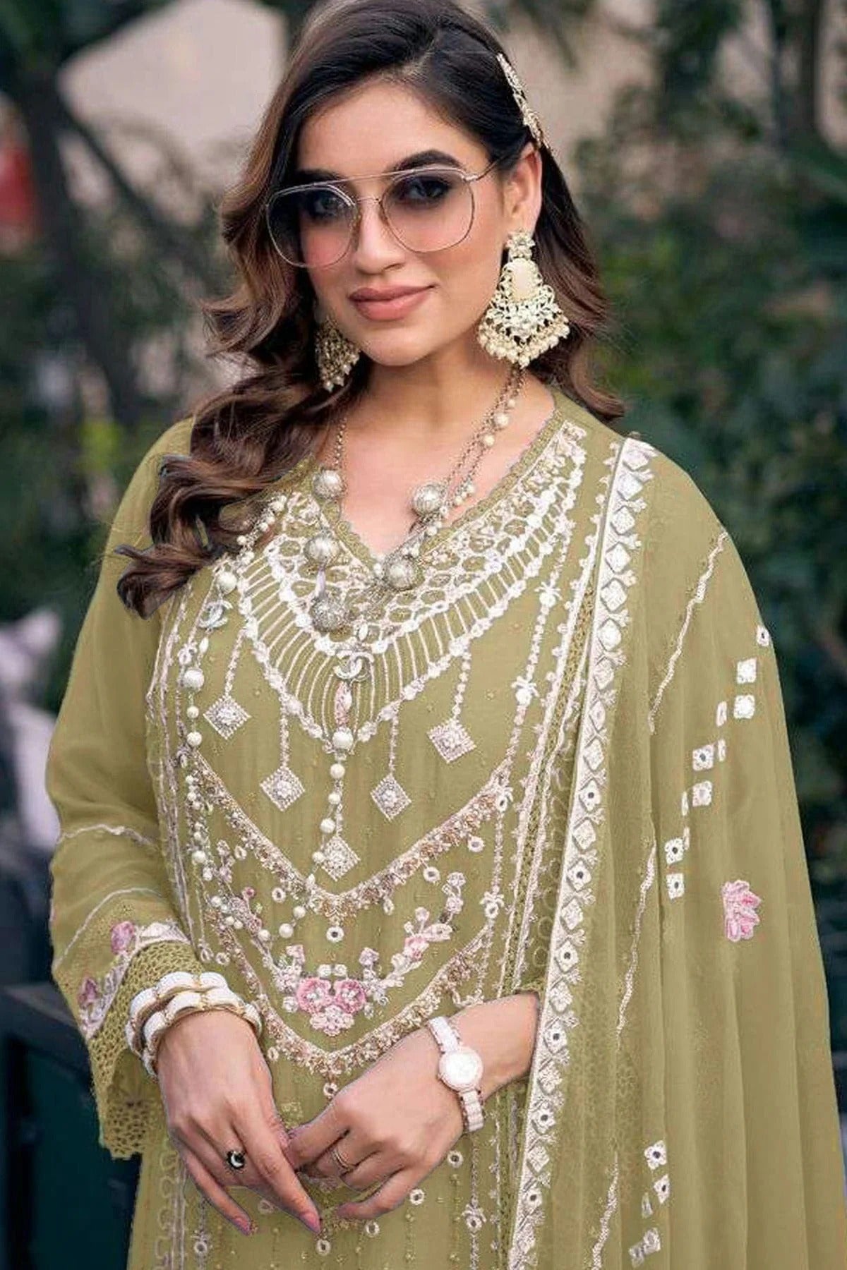 Light Green Colour Faux Georgette Pakistani Suit SM1140105 A