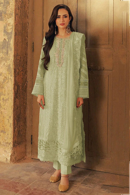 Light Green Colour Faux Georgette Semi Stitched Pakistani Suit SM1140468