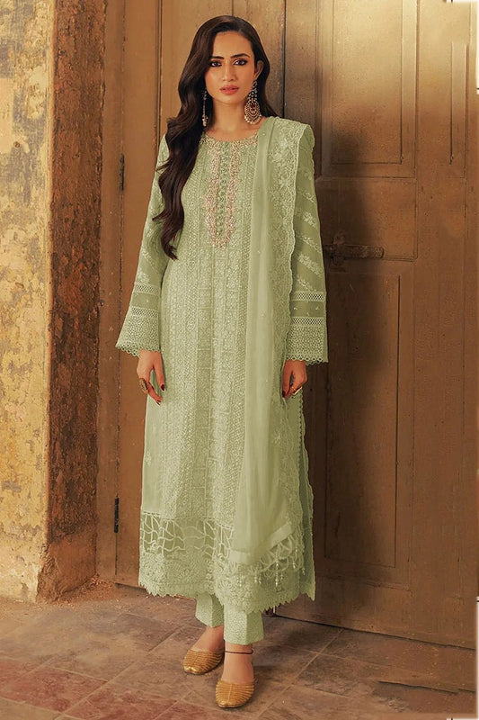 Light Green Colour Faux Georgette Semi Stitched Pakistani Suit SM1140468
