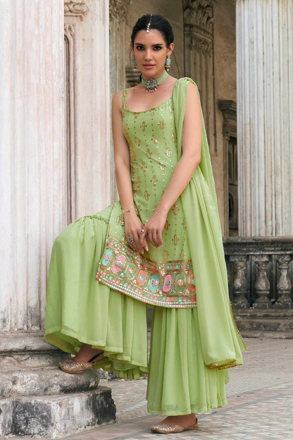 Light Green Colour Faux Georgette Sharara Suit SM1140048 A