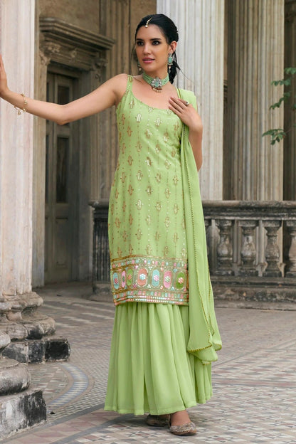 Light Green Colour Faux Georgette Sharara Suit SM1140048