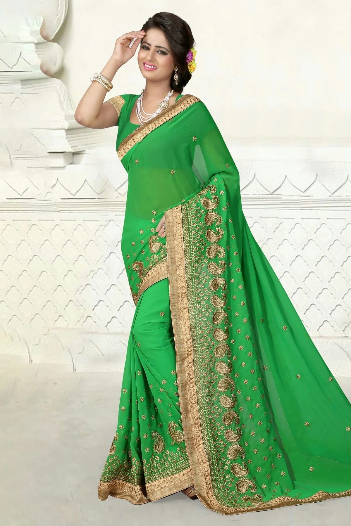 Light Green Colour Georgette Designer Saree LC1121546